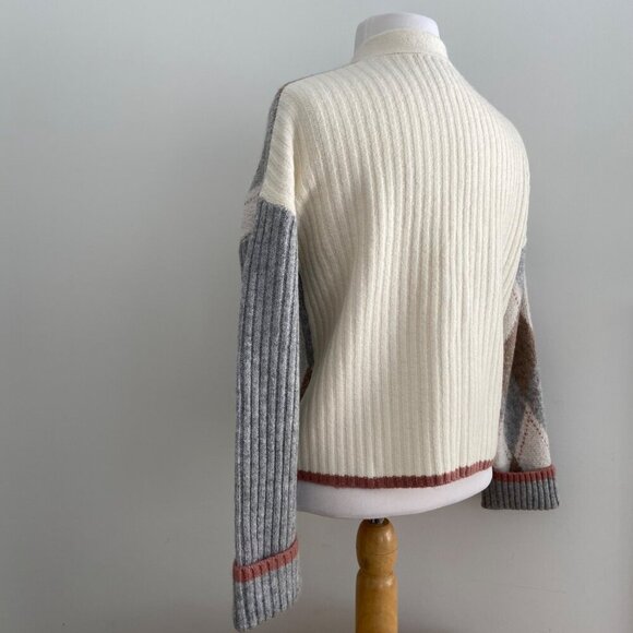 Vintage style Womens Argyle oversized crop Cardigan Sweater V-Neck Button-Up XS - Picture 8 of 16